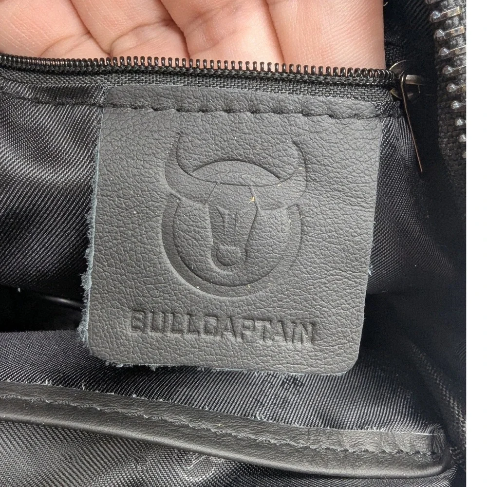 Bullcaptain Sling Bag Black Leather USB Charging Port Chest Pack Small
